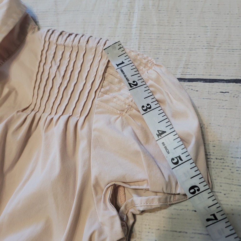 Zara Woman Women S Blouse Tan Pintuck Puff Sleeve V-Neck Side Zip Tailored Top - Picture 4 of 7